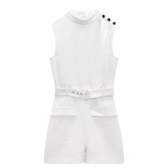 ZARA BELTED PLAYSUIT OYSTER WHITE SIZE L - Picture 1 of 10